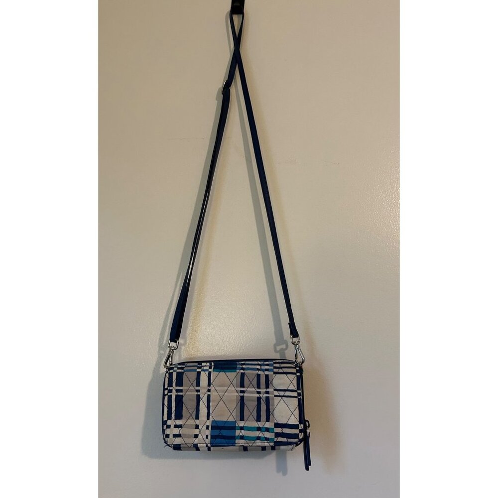 Vera Bradley Crossbody Wallet Purse Bag Blue Beige Geometric Print Quilted Trave